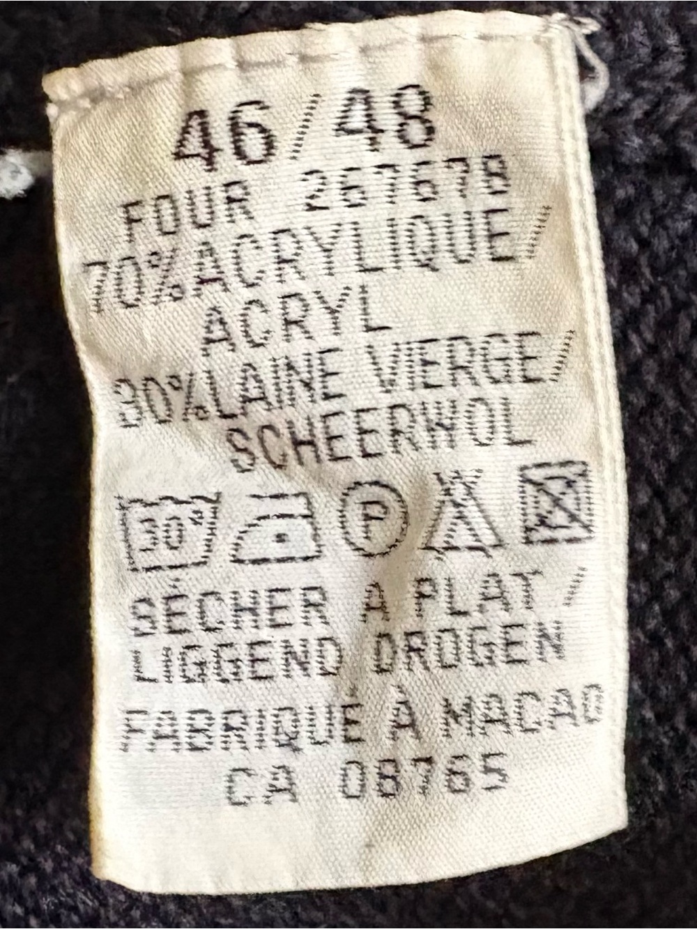 3 Suisses Vintage Mock Neck Sweater FR 46/48 US XL Embroidered Geometric Wool - Picture 11 of 11